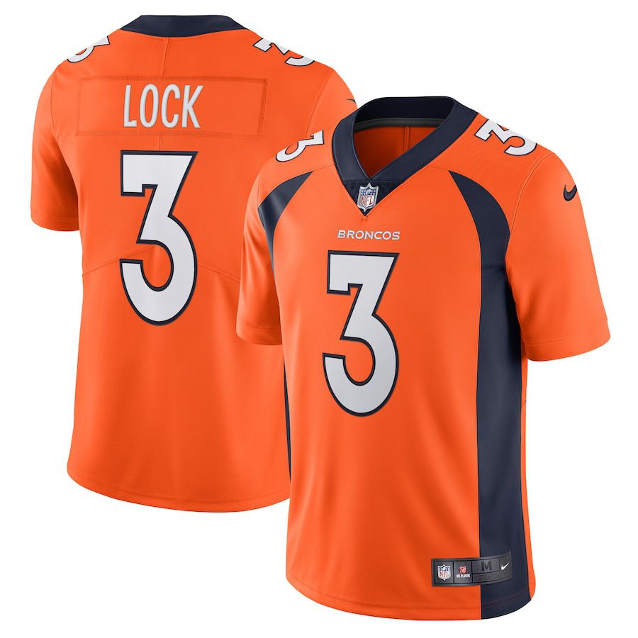 Men Denver Broncos 3 Drew Lock Nike Orange Vapor Limited NFL Jersey